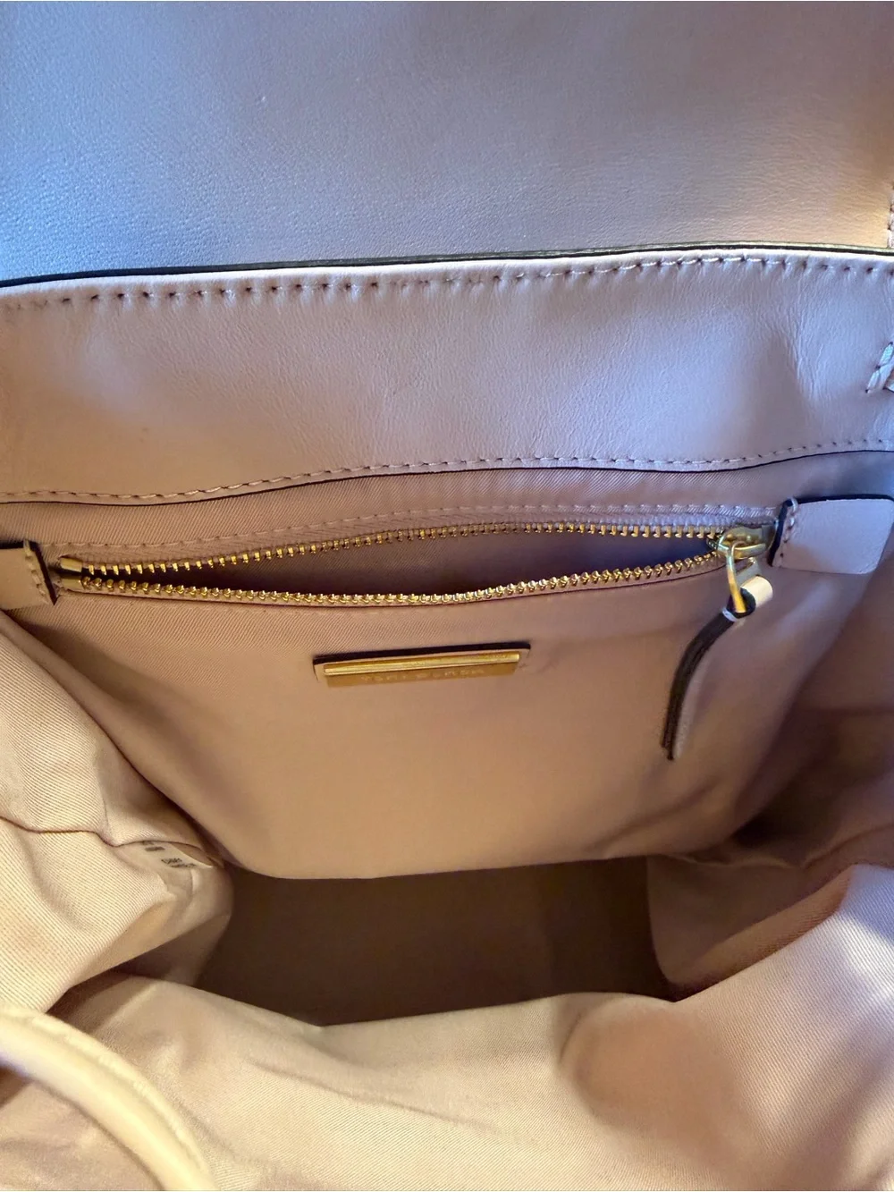 Tory Burch Cream Quilted Tassel Leather Backpack with Gold Chain